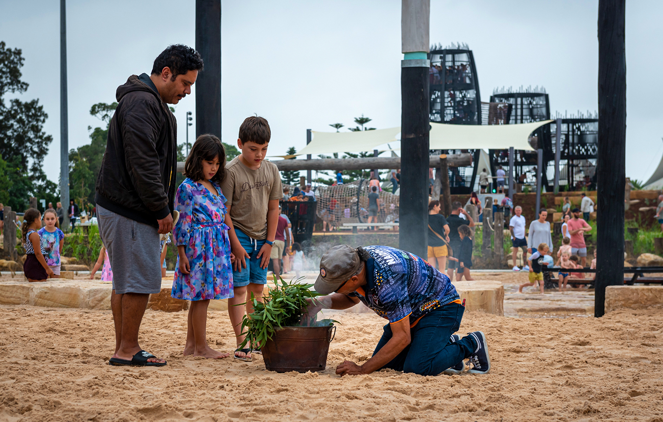 Aboriginal smoking ceremony at the opening of Leagues Club Park